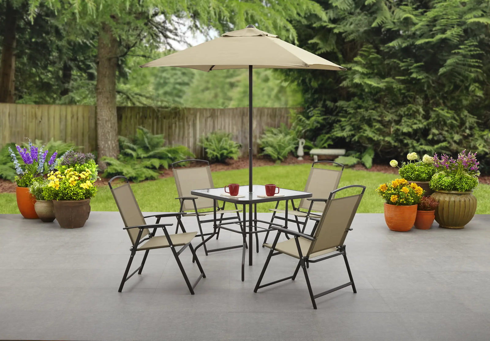 6 piece folding patio dining set with umbrella Albany Lane 6 Piece Outdoor Patio Dining Set, Grey Garden Furniture – NaturesGLO